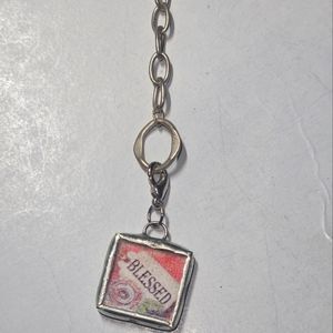 JEWEL KADE SILVER PLATED NECKLACE WITH DOUBLE SIDE SQUARE ROSE PENDANT